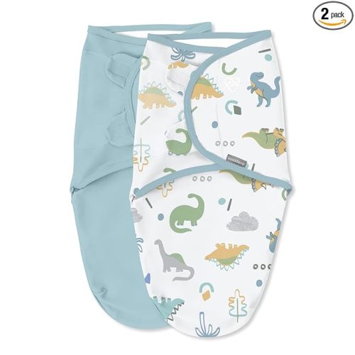 SwaddleMe by Ingenuity Original Swaddle, 100% Cotton, Improves Sleep & Calms Startle Reflex, 0-3 Months, 1.0 TOG, 2-Pack, Baby Swaddle Blanket - Tropical Dino