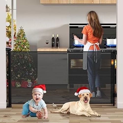 138 Inch Retractable Baby Gates Extra Wide, Uamector Mesh Baby Gate or Dog Gate,Toddler Pet Retractable Gate Adjustable Length for Large Openings Stairs Doorways Hallway Indoor Outdoor