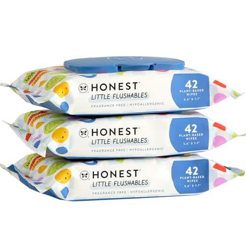 The Honest Company Plant-Based Toddler Flushable Wipes | Designed for Potty Training | 99% Water, Hypoallergenic, EWG Verified, Safe to Flush | Fragrance Free, 126 Count