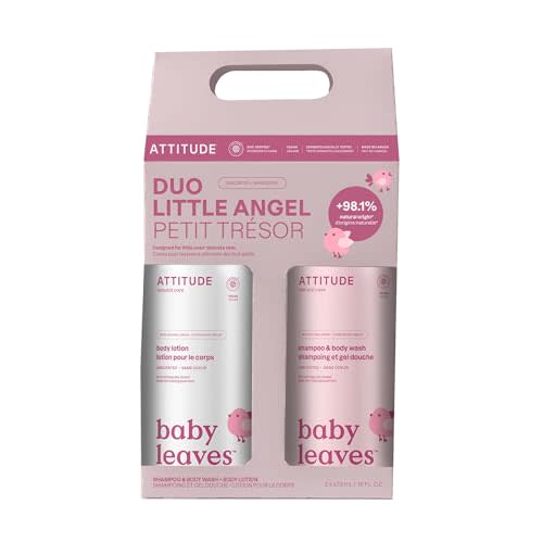 ATTITUDE Baby 2-in-1 Shampoo & Body Wash and Baby Lotion Set, EWG Verified, Dermatologically Tested Soap and Moisturizing Cream, Vegan, Unscented, 16 Fl Oz each