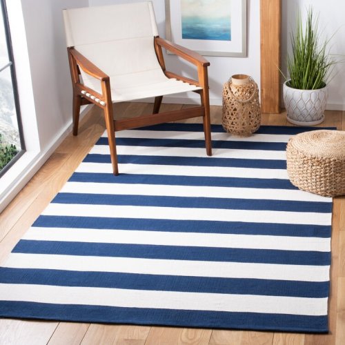 Brookvale Striped Handmade Flatweave Cotton Navy/Ivory Area Rug