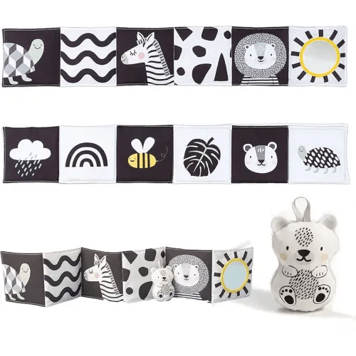 Taf Toys Newborn Soft Activity Book Black & White High Contrast Baby Book Infant Sensory Toys Tummy Time Soft Cloth Books for Babies Textured Fabric Crinkling Shapes Patterns 0-12 Months Newborn Toys