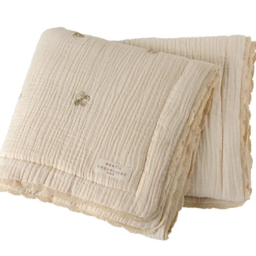 Embroidered Flower Cotton Muslin Quilted Blanket