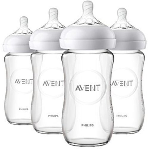 Philips Avent Natural Glass Baby Bottle, Clear, 8oz, 4pk, SCF703/47 - 8 Ounce
