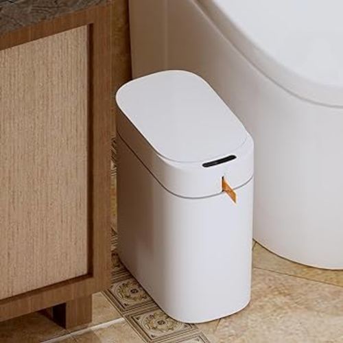 funest Rechargeable Bathroom Trash Can with Lid,Motion Sensor Trash Can Automatic Touchless,Smart Small Garbage Can Auto-Adsorption Slim Waste Basket for Bathroom,Bedroom,Kitchen,White 3.5 Gallon