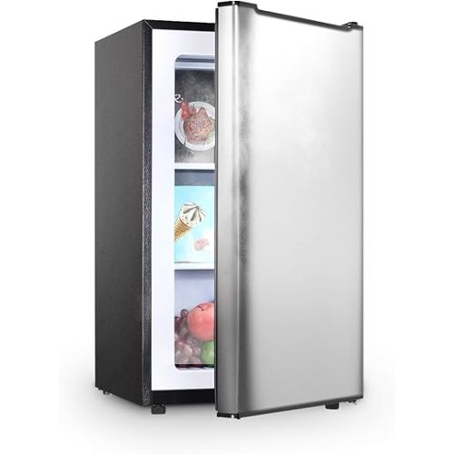 Upright Freezer 3.6 Cubic Feet, Mini Freezer with Removable Baskets, 3 Level Adjustable Temperature from -13°F to 23°F, Manual Defrosting, Reversible Stainless Steel Door, Suitable for Home, Silver