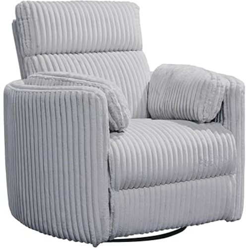 Radius - Mega Grey Power Swivel Glider Recliner for Adults with USB and Type-C Ports, Single Sofa Chair for Living Room