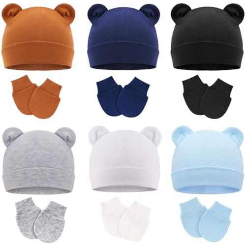 BQUBO Newborn Baby Hats and Mittens Sets Infant Boys Girls Cotton Beanie Gloves Newborn Hospital Caps for 0-6 Months