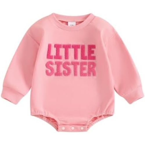 FIOMVA Little Sister Newborn Outfit Baby Girl Bubble Romper Sweatshirt Big Sister Matching Outfits Infant Fall Clothes