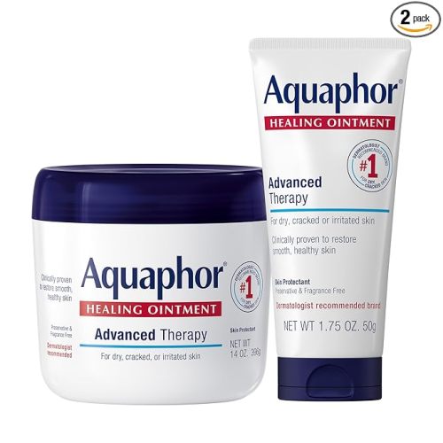 Aquaphor Healing Ointment Advanced Therapy Skin Protectant Skin Care Set, Body Moisturizer for Dry Skin, Minor Cuts and Burns, Dry Cuticles, Cracked Heels, Hands and Lips, 14 Oz Jar + 1.75 Oz Tube