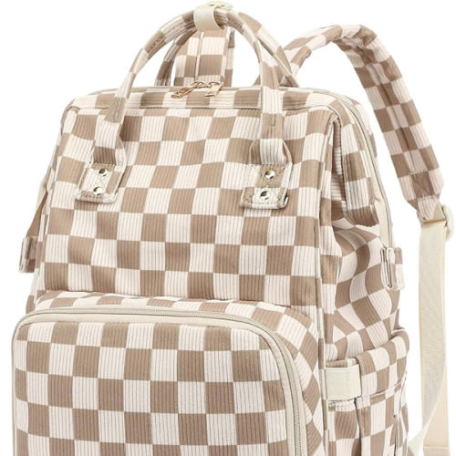 Baby Diaper Bag Backpack for Mom, Large Capacity Travel Nappy Bag for Boys & Girls with Stroller Straps (Corduroy Checkered Brown)