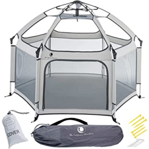 POP 'N GO Premium Indoor and Outdoor Baby Playpen - Portable, Lightweight, Pop Up Pack and Play Toddler Play Yard w/ Canopy and Travel Bag - Grey