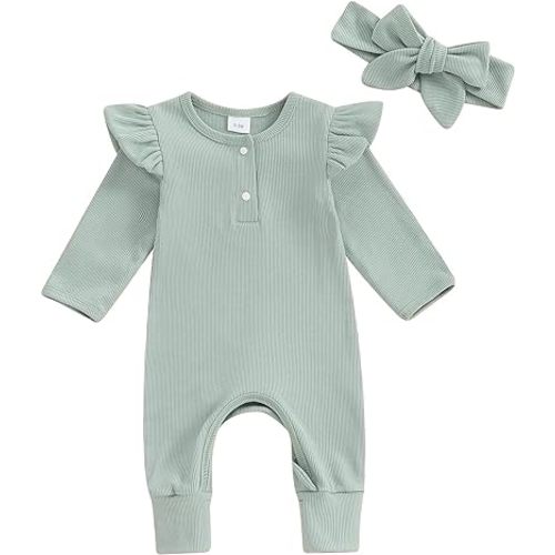 Amazon.com: Newborn Baby Girls Clothes Infant Ruffle Knit Romper Long Sleeve Ribbed Bodysuit Onesie Jumpsuit Headband Coming Home Outfit: Clothing, Shoes & Jewelry