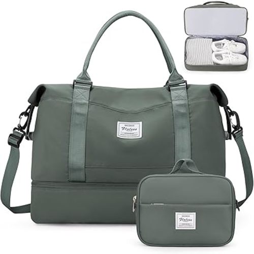 Weekender Bags for Women,Personal Item Travel Bag with Shoes Compartment,Overnight Travel Duffel Bag with Toiletry Bag,Medium