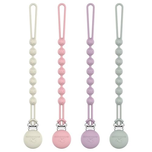 Cuddle Campus Silicone Pacifier Clip Holder with One Piece Design,Soft Flexible Binky Clips with Texture for Baby Boy and Girl Pack of 4 (0-6m)