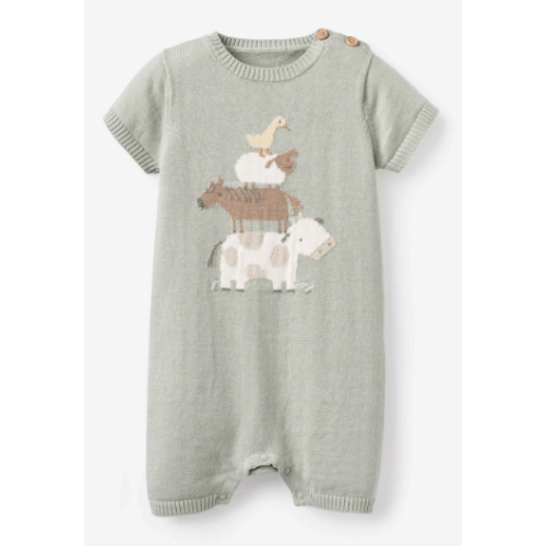 On the Farm Knit Shortall Romper, 6-9M