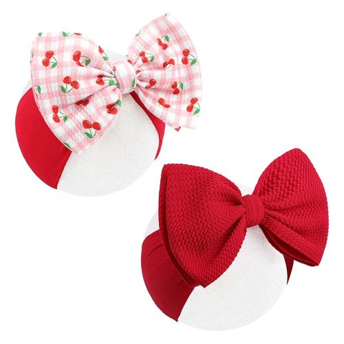 2 Pcs Baby Girl Headbands 6’’ Red Bows Cherry Hair Accessories Summer Outfits for Newborn Infant Toddler Girls Clothes