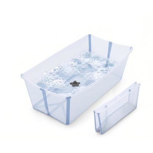 Stokke Flexi Bath X-Large Baby Bathtub, Ocean Blue - 31.5 x 15.7 x 9.4 in - Best for Infants & Toddlers - Lightweight, Foldable & Easy to Store - Convenient to Use at Home or Traveling