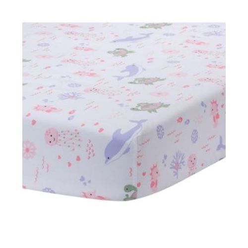 Sea Dreams Soft White 100% Cotton Nautical Ocean Fitted Crib Sheet