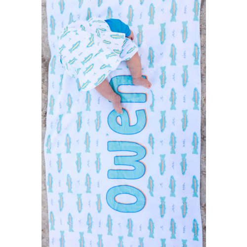 Personalized Kids Beach Towel in Tiny Trout | Caden Lane