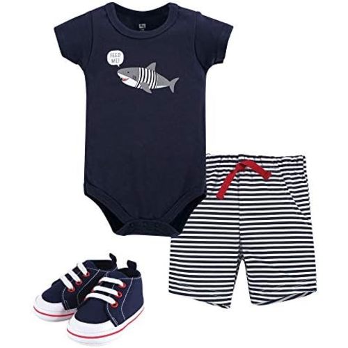Hudson Baby Unisex Baby Cotton Bodysuit, Shorts and Shoe Set