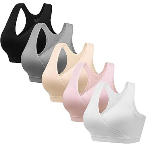HBselect Nursing Bras for Breastfeeding, Maternity Nursing Sleep Bra Wireless Pregnancy Sleep Bralette 1/5 Pack