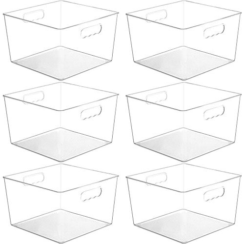 Vtopmart 6 Pack Extra Large Clear Plastic Storage Bins,11x11 Cube Acrylic Organizer Square Containers with Handle for Pantry,Closet,LaundryRoom,Kitchen,Bathroom,UnderSink Organization