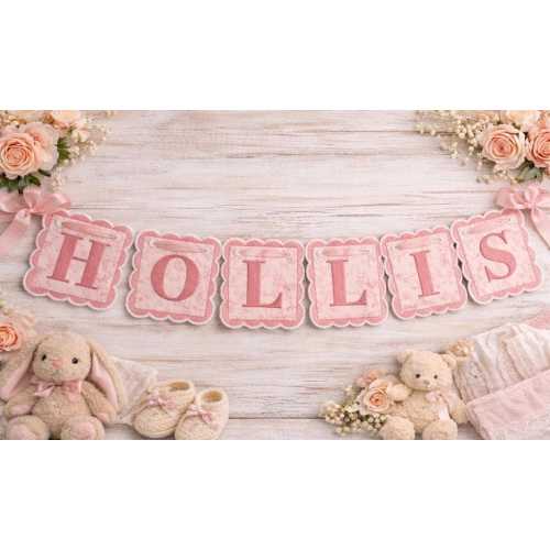 Floral Fabric Embroidered Name Banner: Custom Nursery Decor, Baby Shower Gift