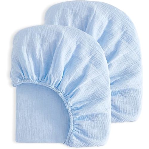 NTBAY 2 Pack Muslin Cotton Crib Sheets, Soft and Breathable Double Layer 28x52 Baby Crib Sheets for Standard Crib and Toddler Mattresses, Boys, Girls, Unisex, Aqua, 28x52 Inches