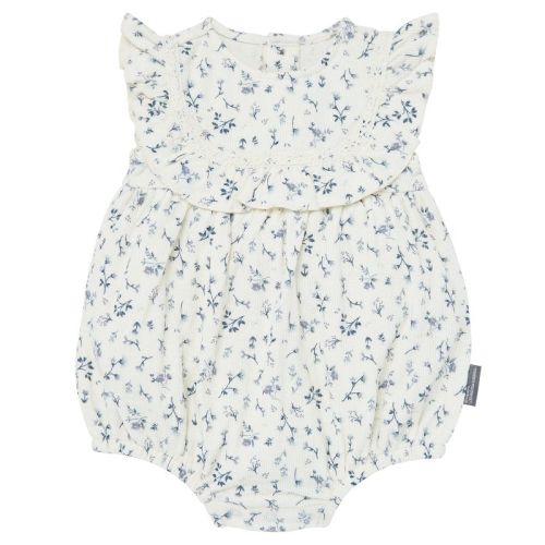 Modern Moments™ By Gerber Baby Girls' Ruffle Bubble Romper, Ivory Blue Ditsy, 3-6 Months