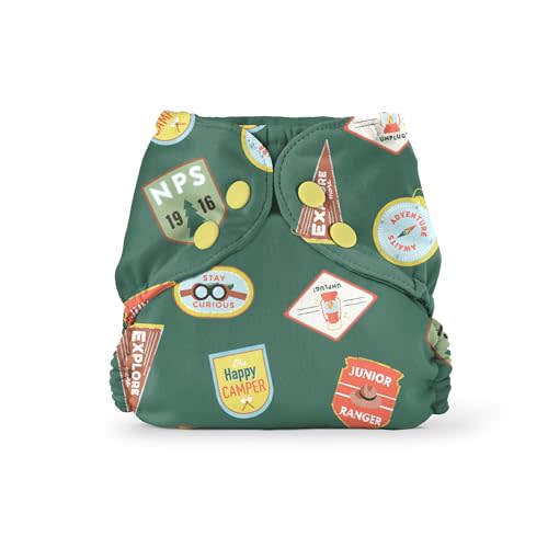 Esembly Cloth Diaper Outer, Swim and Waterproof Cloth Diaper Cover, Leak-Proof and Breathable Layer, Reusable with Snap Closure - Size 1, Adventure Badges