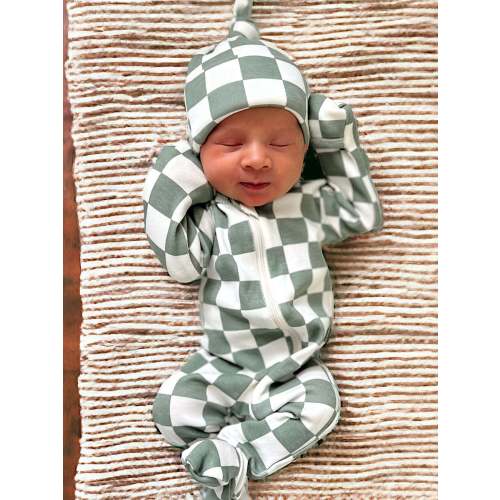 Matcha Milkshake Checkerboard / Organic 2-Way Zip Romper