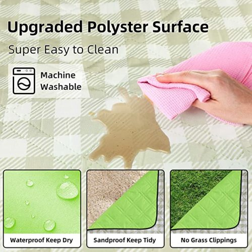 Extra Large Picnic Outdoor Blanket, Waterproof Gingham - Green and White