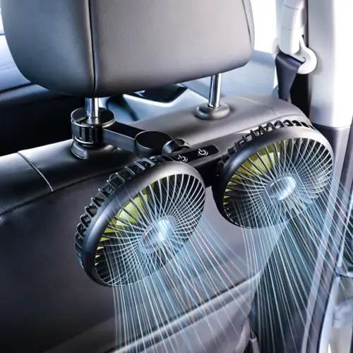 Car Fan for Back Seat 2000mAh, Rear Seat Fans, Adjustable Dual Head USB Cooling Air Fans, Portable Fans for Car with 3 Speeds, Car Seat Fan, Suitable for Kids Dogs