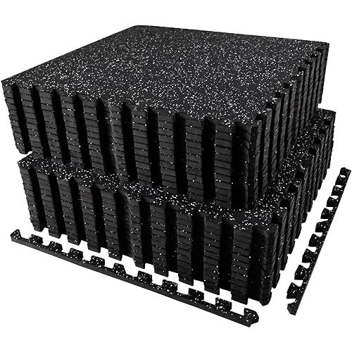AIRHOP 0.56in Thick 96 Sq Ft Exercise Equipment Mats, 24 Tiles Upgraded Rubber Top with High Density EVA Foam, Large Interlocking Puzzle Gym Flooring for Home Gym, Heavy Weight Workout, 24 x 24in