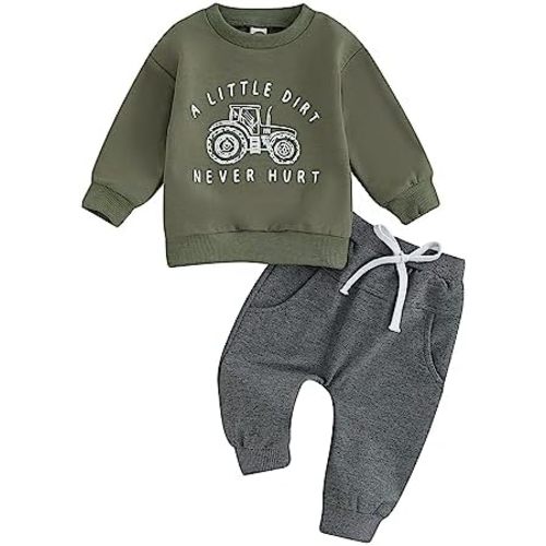 fhutpw Toddler Baby Boy Clothes Funny Letter Long Sleeve Sweatshirt Pullover Top Jogger Pants Fall Winter Outfits