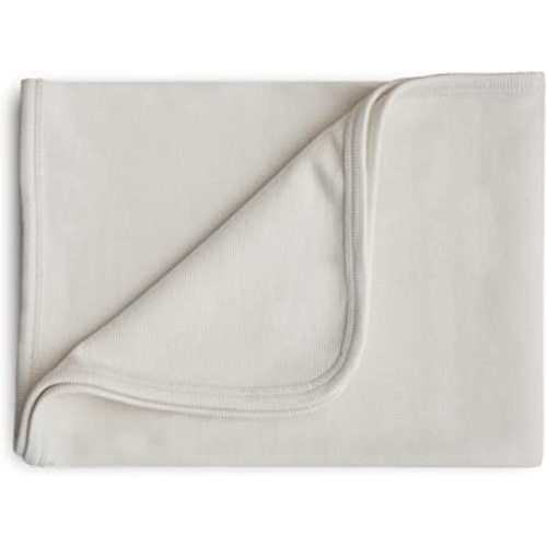 mushie Extra Soft Baby Blanket | Organic Cotton Ribbed Receiving Blanket, Swaddle, Stroller | 35x35 Inch (Ivory)