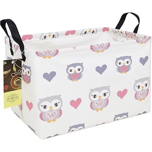 HUNRUNG Rectangle Storage Basket Cute Canvas Organizer Bin for Pet/Children Toys, Books, Clothes Perfect for Rooms/Playroom(Rec-Love Owl)