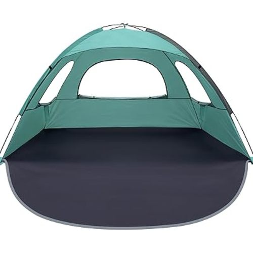 WhiteFang Beach Tent Anti-UV Portable Sun Shade Shelter for 3/4/6/8 Person, Extendable Floor with 3 Ventilating Mesh Windows Plus Carrying Bag, Stakes and Guy Lines