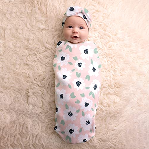 Itzy Ritzy Cocoon & Hat Swaddle Set, Cutie Cocoon Includes Name Announcement Card & Matching Jersey Knit Cocoon & Hat Set, Perfect for Newborn Photos, for Ages 0 to 3 Months, Playful Petals
