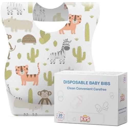 KIIS Disposable Baby Bibs for Travel - Paper Bibs for Infant, Toddlers & Kids - Travel & Daycare Essentials, 20 Count