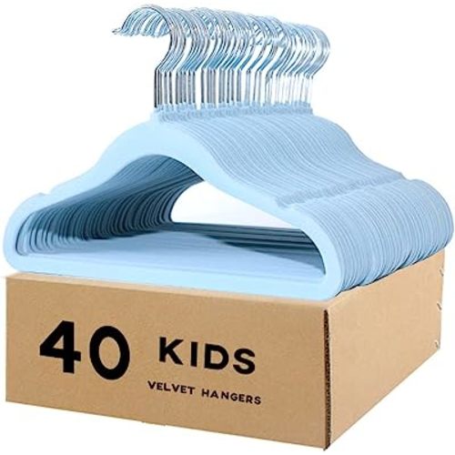 Kids Velvet Clothes Hangers, Non Slip Baby Hangers Blue(11.6" Inch - 40 Pack)