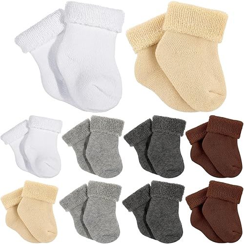 10 Pairs Preemie Baby Terry Cotton Turn Cuff Socks for Newborn