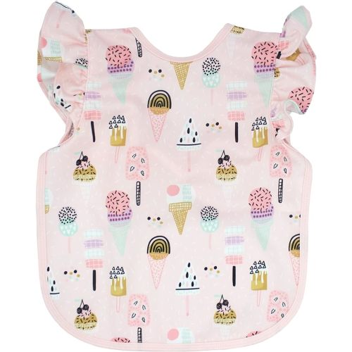 BapronBaby Flutter Sleeve Bapron - No Neck Tie Safer Bib - Baby & Toddler - Soft Waterproof - PVC, BPA & Phthalate Free - 6m+ - Baby/Toddler 6m-3T - Pink Ice Cream