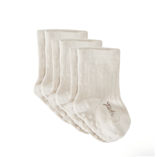 Crew Socks with Grips 3 - Pack Natural Color