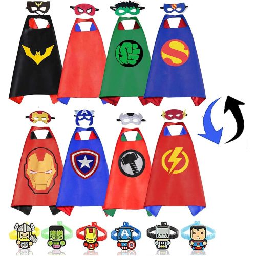 Kids Costumes 4PCS Reversible Superhero Capes 8PCS Masks 6PCS Wristbands for Boys & Girls Dress Up Party Favors