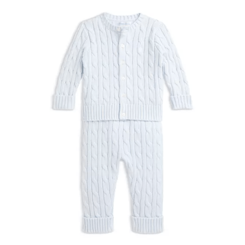 Ralph Lauren Cable Knit Cotton Cardigan & Pant Set - Baby, Size: 12M