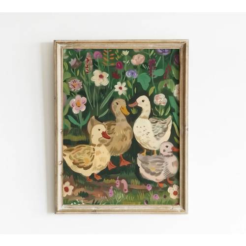Farmhouse Nursery Prints Vintage Duck Painting Vintage Mother Duck Print Cottagecore Nursery Meadow Painting Farmhouse Wall Decor