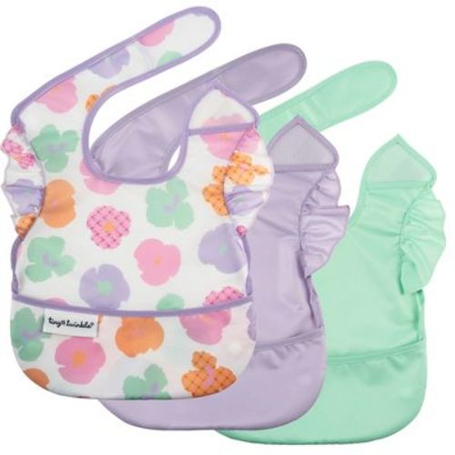 Tiny Twinkle Mess-Proof and Waterproof Baby Food Bib for Boys or Girls, Machine Washable and BPA-Free w/Adjustable Closure (3-Pack, Checkers Girl)