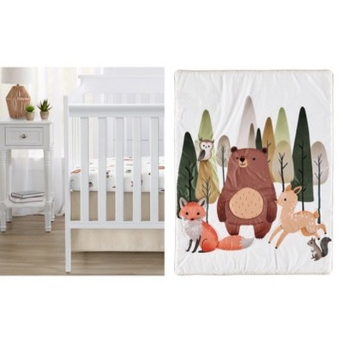 Sweet Jojo Designs Gender Neutral Unisex Baby Crib Bedding Set - Woodland Animal Pals Green Beige Brown Orange 3pc